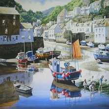 Young Fisherfolk, Polperro.  Graham Munt Oil paintings, prints & postcards