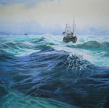 Running for shelter.  Graham Munt Oil paintings, prints & postcards