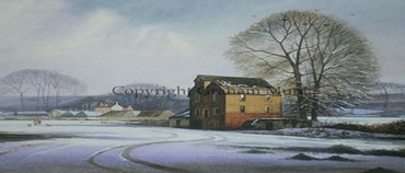 The old watermill in winter. .  Graham Munt Oil paintings, prints & postcards