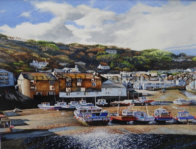 Incoming tide, Polperro-Graham Munt, Cornish Watercolour Artist