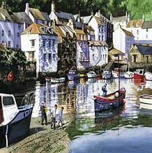 At the waters edge, Polperro.  Graham Munt Oil paintings, prints & postcards