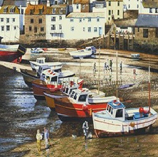 Early visitors, Polperro.  Graham Munt Oil paintings, prints & postcards