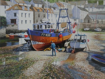 Boat-repairs-Polperro-Graham Munt, Cornish Watercolour Artist