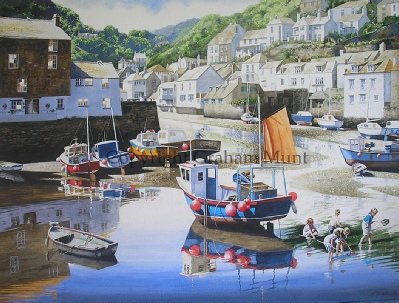 Young fisherfolk, Polperro-Graham Munt, Cornish Watercolour Artist